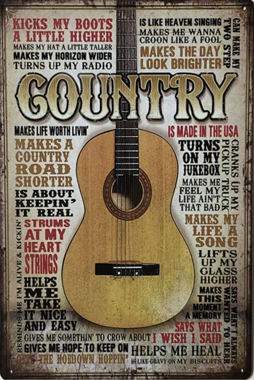 Retro metalen bord vlak - Country gitaar