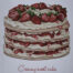 Retro metalen bord vlak - Creamy sweet cake with strawberries