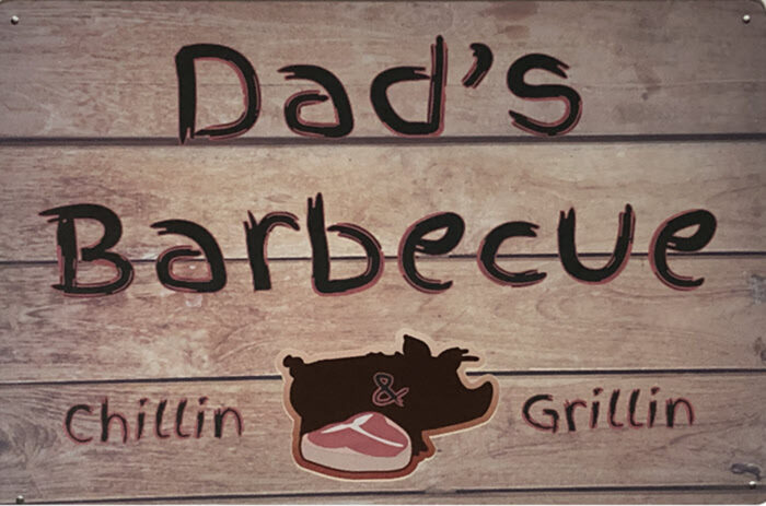 Retro metalen bord vlak - Dad's Barbecue