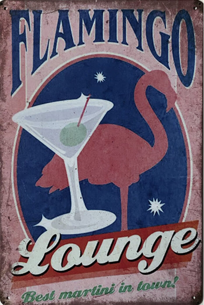 Retro metalen bord vlak - Flamingo lounge
