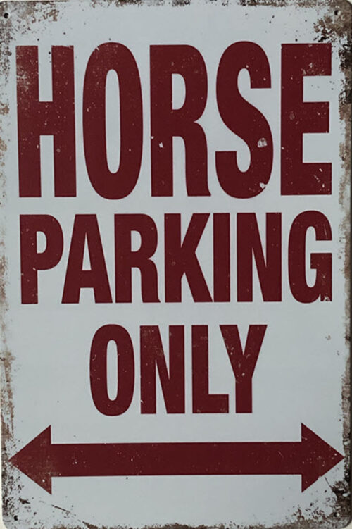 Retro metalen bord vlak - Horses parking only