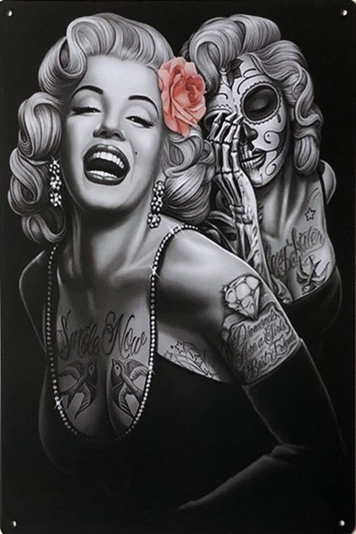 Retro metalen bord vlak - Marilyn Monroe rose flower