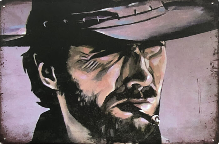 Retro metalen bord vlak - Smoking cowboy