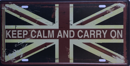 Retro metalen bord nummerplaat - Keep calm and carry on 2