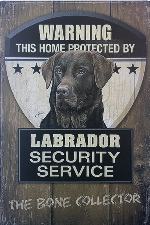 Retro metalen bord vlak - Labrador black security service