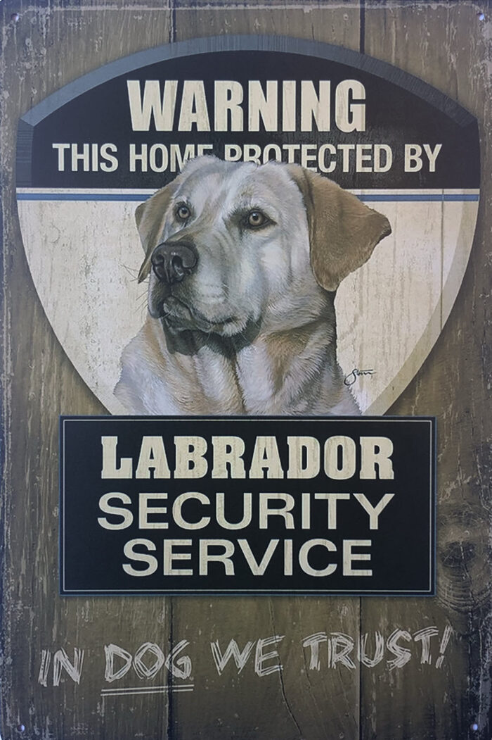 Retro metalen bord vlak - Labrador white security service