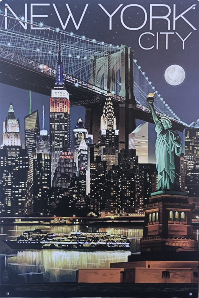 Retro metalen bord vlak - New York City Vrijheidsbeeld