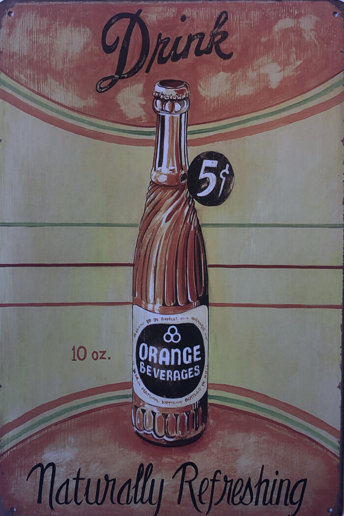 Retro metalen bord vlak - Orange beverages