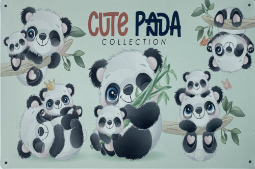 Retro metalen bord vlak - Cute panda collection