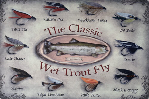 Retro metalen bord vlak - The classic wet trout fly