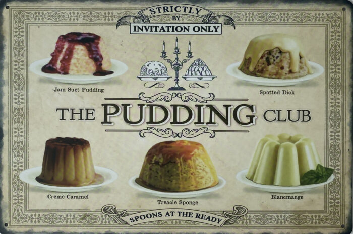 Retro metalen bord vlak - The pudding club