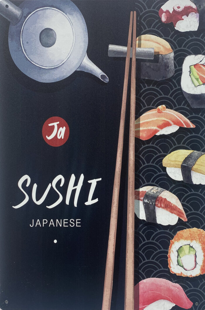Retro metalen bord vlak - Sushi Japanese
