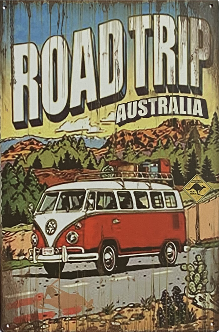 Retro metalen bord vlak - Roadtrip Australia