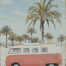 Retro metalen bord vlak - Volkswagenbus rood palmboom