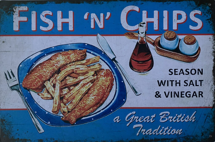 Retro metalen bord vlak - Fish 'n' chips