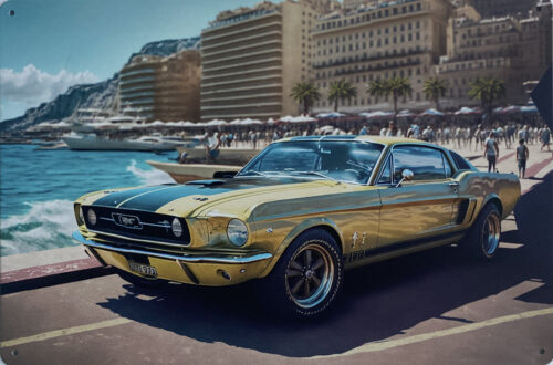 Retro metalen bord vlak - Ford Mustang goud