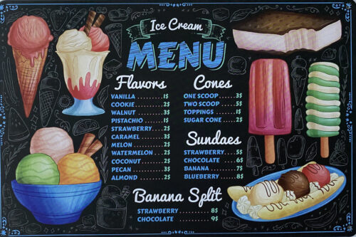 Retro metalen bord vlak - Ice cream menu