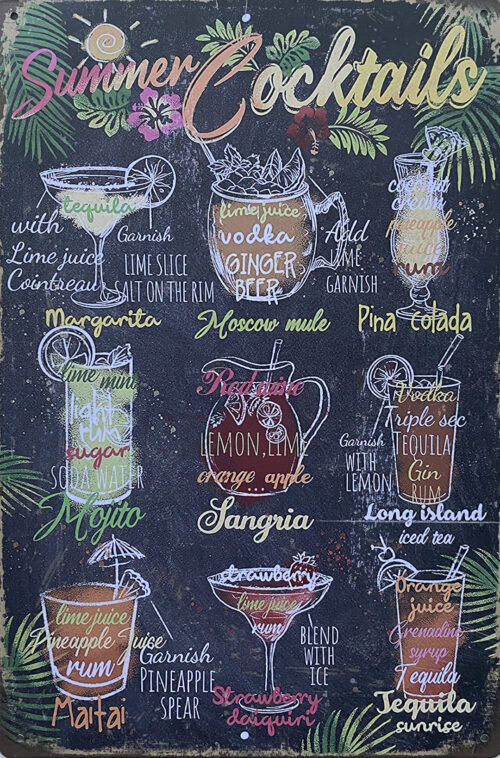 Retro metalen bord vlak - Summer Cocktails
