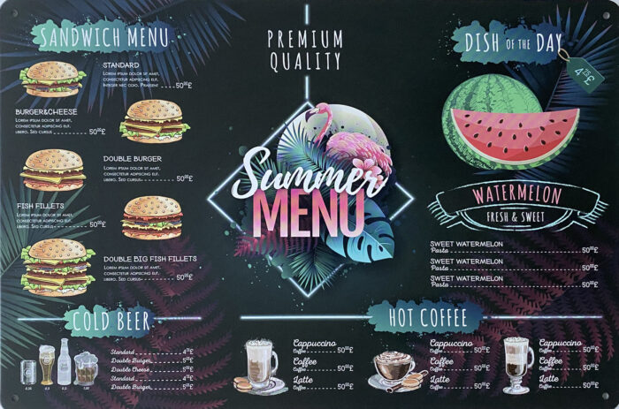 Retro metalen bord vlak - Summer menu