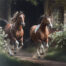 Retro metalen bord vlak - Galopperende paarden