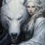 Retro metalen bord vlak - Meisje met witte wolf