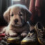 Retro metalen bord vlak - Puppy with shoes
