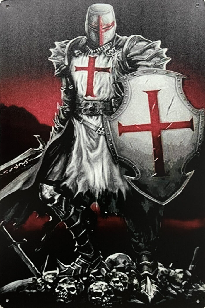 Retro metalen bord vlak - Ridder met rood kruis