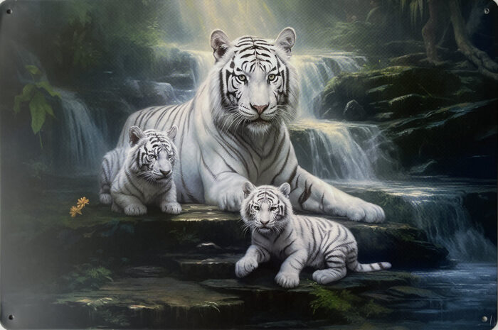 Retro metalen bord vlak - Witte tijgers